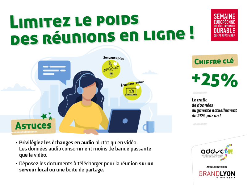 Fiche 1 à télécharger
Semaine du développement durable
Limitez le poids des réunions en ligne !